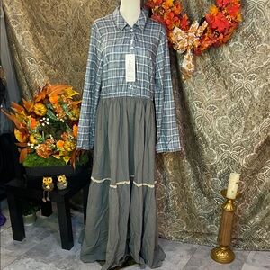 Chic Gray Plaid Long Sleeve Dress